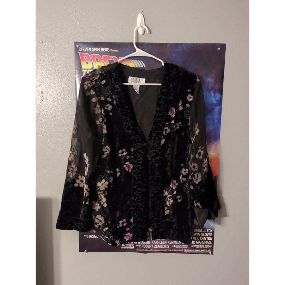 J.R. Nites Woman Black Floral Vintage Cardigan Size 16W